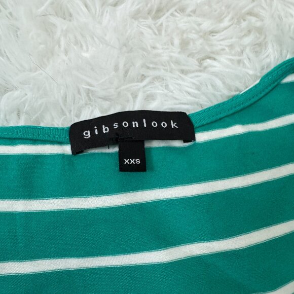 GIBSON Ruched Side Tank Dress Striped Teal Size XXS EUC - Picture 4 of 9